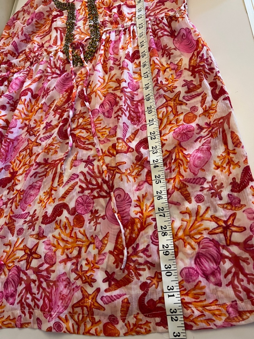 blue island Pink and Orange Printed Tunic with Beaded Neckline - Picture 7 of 8